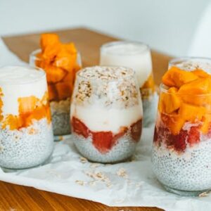 Chia Seeds and Yoghurt Cream on Clear Glasses